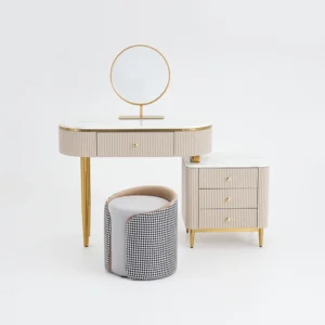 Luxury White and Gold Turkish Dressing Table with Fluted Detailing - Image 1