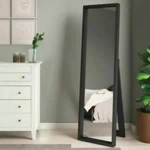 Minimalist Full-Length Leaner Mirror with Bold Black Wooden Frame - Image 1