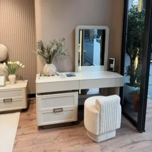 Luxury White Velvet Upholstered Platform Bed with Integrated Backlighting and Fluted Wall Panel - Image 2