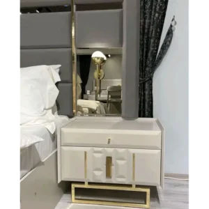 Turkish Luxury Grey Velvet Bed with Gold Trim and Storage Bench - Image 2