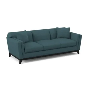 Contemporary Forest Green Jute Fabric Sofa with Dark Brown Base - Image 1