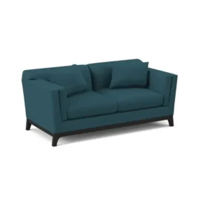 Contemporary Forest Green Jute Fabric Sofa with Dark Brown Base - Image 2