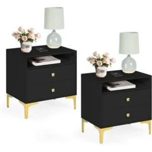 Turkish Style Matte Black Side Tables with Gold Ornate Legs - Image 1