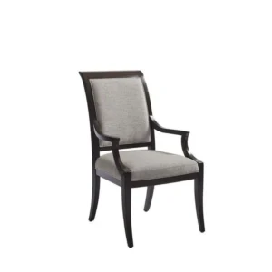 Classic Grey Jute Upholstered Bedroom Chair with Dark Brown Wood Frame - Image 1