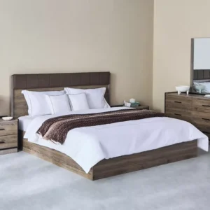 Contemporary Dark Brown Laminated Bed with Padded Leatherette Headboard - Image 2