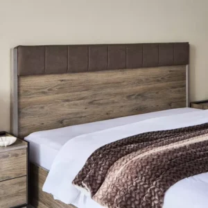 Contemporary Dark Brown Laminated Bed with Padded Leatherette Headboard - Image 3