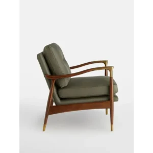 Mid-Century Modern Green Jute Armchair with Sculpted Walnut Frame - Image 2