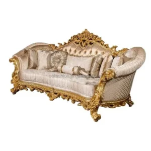 Royal Grand Victorian Carved Golden Tufted Sofa in Beige Velvet - Image 1