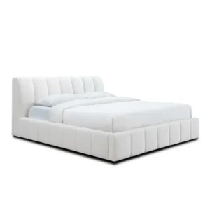 Contemporary White Boucle Upholstered Bed with Vertical Padded Panels - Image 1