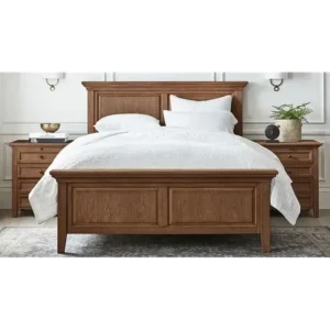 Heritage Light Brown Solid Wood Bed with Panel Headboard - Image 2