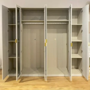 Luxury White Deco 6-Door Wardrobe with Smoked Glass Panels - Image 2