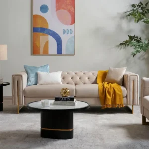 Luxury Velvet Tufted Sofa with Gold Accent Legs and Plush Cushions - Image 3