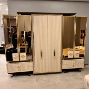 Luxury Turkish Beige Velvet Bed with Vertical Tufted Headboard - Image 3