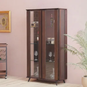 Modern Dark Brown Wood & Glass Display Showcase Cabinet - Image 1