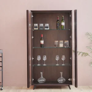 Modern Dark Brown Wood & Glass Display Showcase Cabinet - Image 2