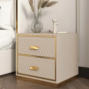Turkish White and Gold Quilted Two-Drawer Nightstand - Image 1