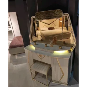 Luxury Turkish Grey Velvet Bed with Gold Deco Geometric Headboard - Image 2