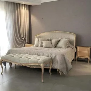 Ornate Classic Luxury Polish Bed with Tufted Headboard and Matching End Bench - Image 1