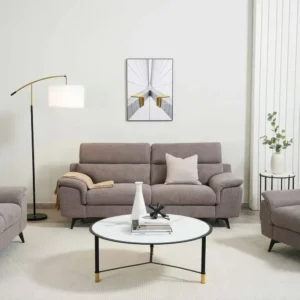 Contemporary Plush Grey Fabric Sofa with Adjustable Headrests and Slim Metal Legs - Image 1