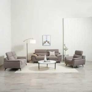 Contemporary Plush Grey Fabric Sofa with Adjustable Headrests and Slim Metal Legs - Image 2
