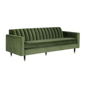 Modern Forest Green Velvet Channel Tufted Sofa with Gold Tips - Image 1