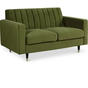 Modern Forest Green Velvet Channel Tufted Sofa with Gold Tips - Image 2