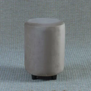 Luxury Round Velvet Pouffe with Deep Grey Upholstery and Black Feet - Image 1