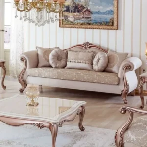 Luxury Baroque Style Carved Wooden Sofa in Beige and Brown - Image 1