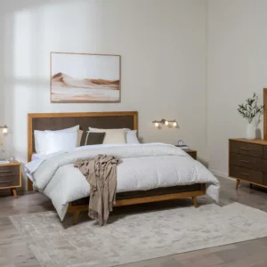 Scandi-Style Minimalist Jute Fabric Bed with Dark Brown Wood Frame - Image 2