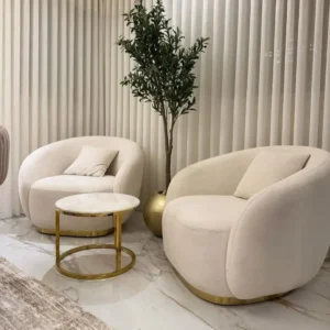 Serene White Velvet Barrel Chairs with Gold Pedestal Base - Image 1