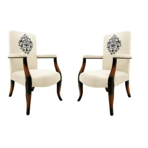Classic White Leather Rite Bedroom Accent Chairs with Dark Polish Frame - Image 1