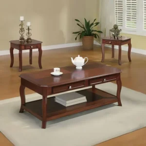 Luxury Dark Brown Polished Solid Wood Center and Side Table Set - Image 1