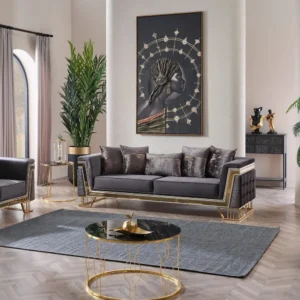 Luxury Turkish Velvet Sofa Set with Gold Deco Accents and Tufted Detailing - Image 2