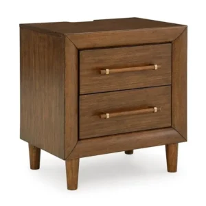 Classic Brown Polish Side Table with Tapered Legs and Gold Handle Accents - Image 1