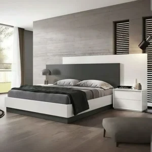 Ultra-Modern Two-Tone Grey and White Minimalist Deco Bed - Image 1