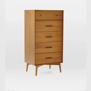 Mid-Century Modern 5-Drawer Tallboy Chest in Light Brown Wood - Image 1