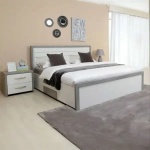 Modern Laminated Double Bed with Grey and White Two-Tone Finish - Image 1