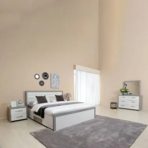 Modern Laminated Double Bed with Grey and White Two-Tone Finish - Image 2