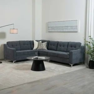 Charcoal Grey L-Shaped Sectional Sofa with Silver Chrome Legs - Image 1