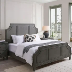 Classic Black Polish Wooden Bed with Arching Headboard - Image 1