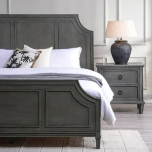Classic Black Polish Wooden Bed with Arching Headboard - Image 2