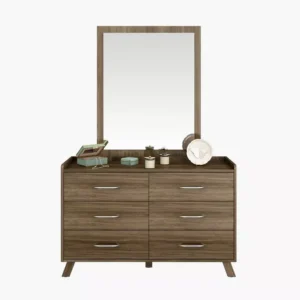 Modern Walnut Grain 6-Drawer Dressing Table with Vertical Mirror - Image 2