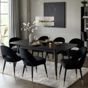 Modern Black Dining Set with Velvet Chairs and Gold Tips - Image 1