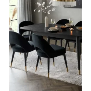 Modern Black Dining Set with Velvet Chairs and Gold Tips - Image 2