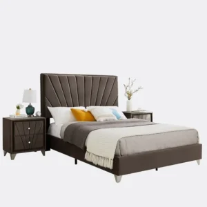 Modern Sunburst Dark Brown Velvet Bed with Fluted Panel Headboard - Image 1