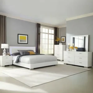 Simple White Deco Bedroom Suite with LED Headboard and Polished Chrome Accents - Image 1