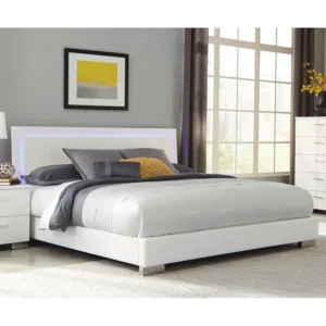 Simple White Deco Bedroom Suite with LED Headboard and Polished Chrome Accents - Image 2