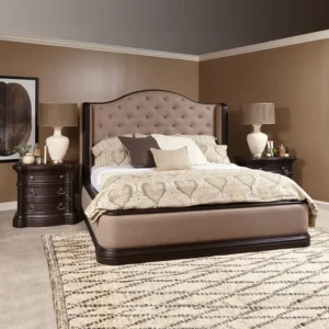 Elite Luxury Upholstered Polish Bed in Dark Brown and Grey Jute - Image 1