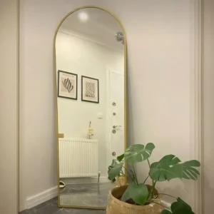Simple Gold Framed Arched Full Length Leaner Mirror for Entryways - Image 1