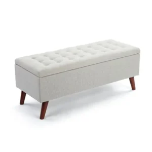 Urban Comfort Tufted Storage Settee in Grey Jute Fabric - Image 1
